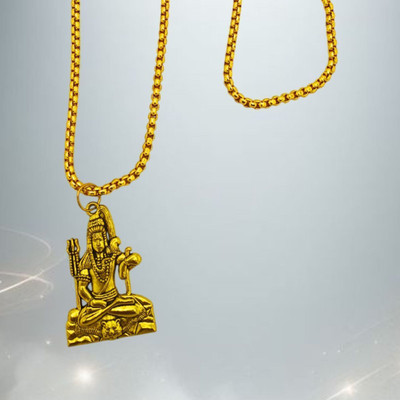Haven gemsstone Shiva Om Trishul Damru Pendant Chain Pack of 1- Golden Gold-plated Brass, Alloy Pendant