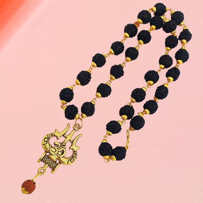 Fine Creation Panchmukhi Rudraksha Mala |Spiritual Shiva Bholenath Chain Locket Gold-plated Beads Brass, Wood Locket