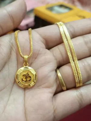 Ansh Enterpris Om Religious Gold Plated Pendant With Unic Chain Man For Women Gold-plated Crystal Brass Pendant