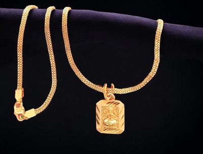 DIVS FASHION LAXMIJI RECTANGLE SHAPED PENDANT WITH CHAIN Gold-plated Diamond Brass Pendant Set
