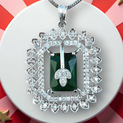 kavyazems STYLISH & Gorgeous LEAVES looking ad PENDANT SET Silver Cubic Zirconia Brass Pendant Set
