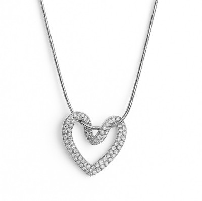 JIMOR Luxury Silver Heart Necklace Cubic Zirconia Stainless Steel Pendant