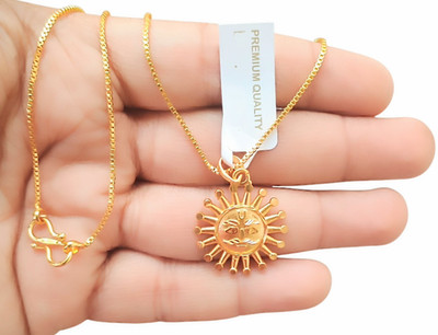SAPNAPALACE VINTAGE OLD DESIGN SURYA PENDANT WITH BOX CHAIN Gold-plated Brass Pendant