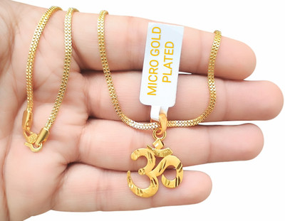 SAPNAPALACE OM CUT DESIGNER GOLD PENDANT WITH GOLD CHAIN Gold-plated Brass Pendant Set