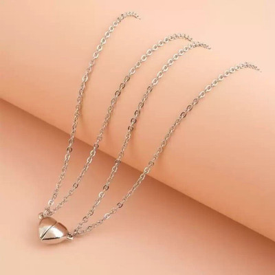 Diivine Hindu Big Size Romantic Broken Heart Shape Love Couples Friendship Duo Locket Pendant Silver Stainless Steel Pendant Set