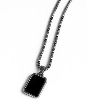 ENTAN Men’s Trendy Black Long Pendant Chain with Beaded Necklace Design Crystal Locket