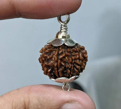 Fine Creation 5 Mukhi Rudraksha Original Certified 5 Faced/Five Face Rudraksh Silver Wood Pendant