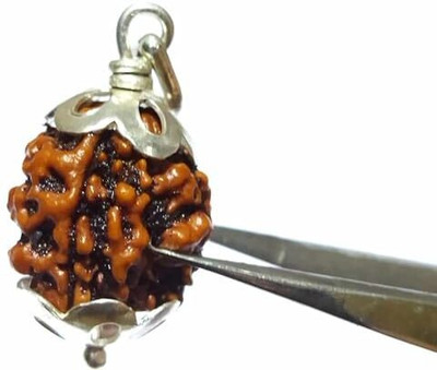 Beautum 3 Mukhi Rudraksha Nepali With Metal Capping Three Face Rudraksha Silver Wood Pendant