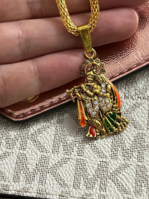 pompeo RADHA KRISHNA LOCKET WITH GOLDEN CHAIN FOR MEN AND WOMEN / GIRLS AND BOYS Metal, Alloy, Brass Locket Set