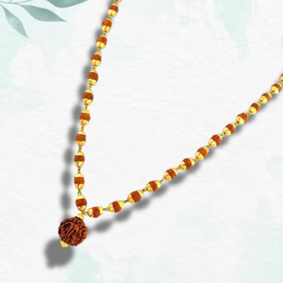 Kuttumb Gems & Jewels God Lord Shiva Mahadev Mahakaal 5 Mukhi Rudraksha 5 Mukhi Rudraksha Mala Gold-plated Brass Pendant Set