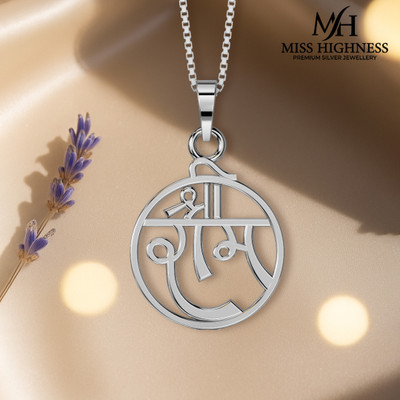 Miss Highness Pure 925 Silver Shree Ram Pendant with Link Chain Rhodium Cubic Zirconia Sterling Silver Pendant