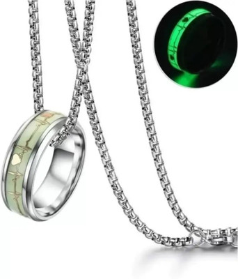 Floky Glow in the Dark Radium Ring for Boy and Girl Biker/Party Wear Locket Rhodium Alloy Pendant Set