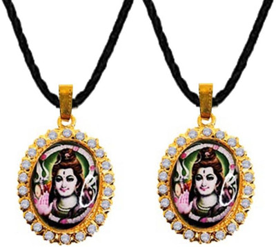 De-Ultimate Pack Of 2 Small Shiv Shankar Mahadev Mahakaal Trishul Pendant Locket Cotton Dori Gold-plated Stainless Steel Pendant Set