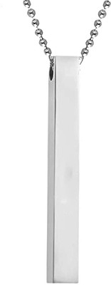 VIANSH Metal Fancy & Stylish Silver 3D Vertical Bar Cuboid Locket Pendant with Chain Silver Plated Stainless Steel Chain Set