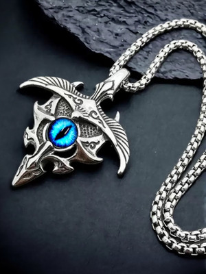 Alvira Stylish Evil Eye Pendant Locket with Rope Chain for Men & Boys Rhodium, Silver Stainless Steel Locket