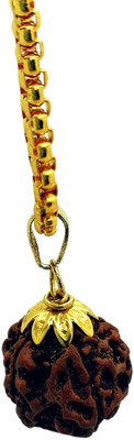 Fine Creation 5 Mukhi Certified Pure Siddha Rudraksha Pendent From Nepal Original Gold-plated Beads Brass, Wood Locket