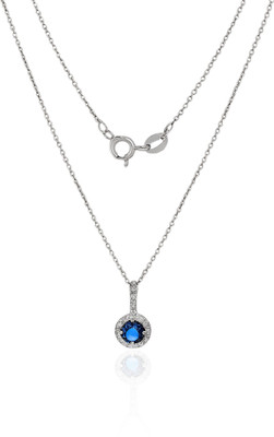 SILphony Sapphire Blue Zircon Halo Pendant Silver Sapphire Silver Pendant Set