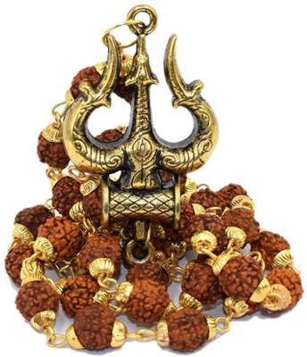 Malas Collection Lord Shiv Trishul Locket with Panchmukhi Rudraksha Mala for Men and Women Wood Locket