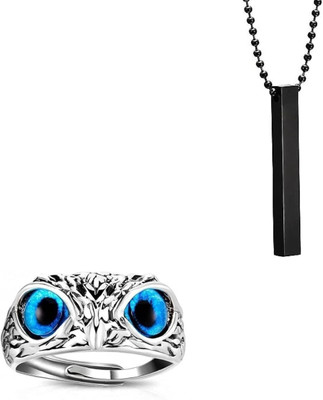 Animated F 674_RR blk bar qwl ring_-312 Silver Stone Pendant Set