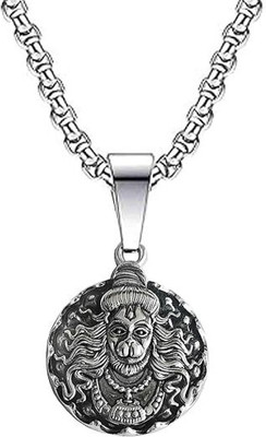 ringzinnie silver chain for men with hanuman Ji locket Silver Stainless Steel Locket Set