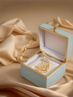 SAPNA PALACE ENTERPRISE Islamic Muslim God Allah Gold Plated God Pendant with Cubic Zirconia DIMONDs Gold-plated Brass Locket