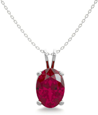 Ceylonmine01 Pendant for Women Elegant Classic Mimic Ruby Ideal for Party & Festive Looks Silver Ruby Stone Pendant