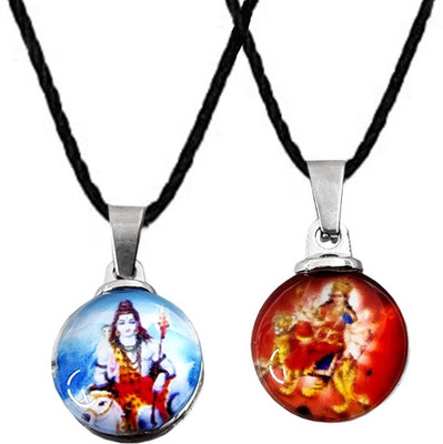 Utkarsh Set Of 2 JAR0538-2 Small Shiva Mahadev & Durga Maa/Sherawali Mata Pendant Locket Plastic Pendant Set