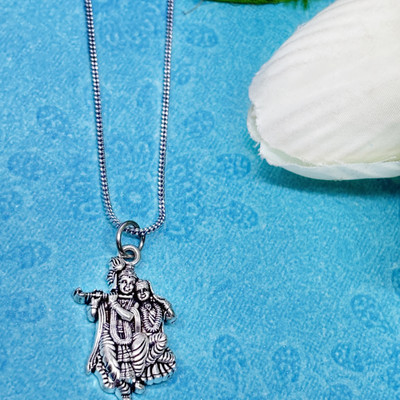 MyFlips Silver Radha Krishna Pendant With Chain Rhodium Zircon Silve Silver Alloy Locket