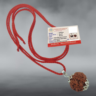 FLY PL STORE Original 4 Mukhi Nepali Rudraksha Four Face Rudraksh Silver Beads Brass, Wood Pendant Set