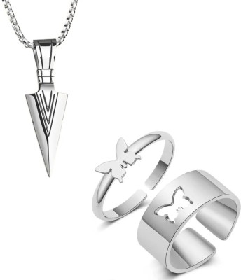 JS Enterprises Stunning Trendy Combo of Silver Arrow Pendant and Butterfly Ring for Couples Silver Stainless Steel Pendant Set