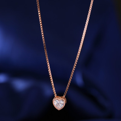 RACHIVA 925 Sterling Silver Rose Gold Heart Solitaire Pendant Necklace Silver Cubic Zirconia Sterling Silver Pendant