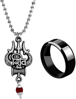 Dynamic Retail Global Shiva Mahadev Mahakal Locket Black Ring for Men Religious Pendant Trishul NS212 Stainless Steel Locket Set