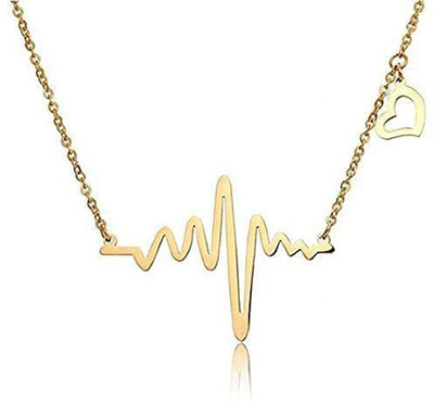 ROOTWAVE Stylish Heartbeat Stainless Steel Necklace Pendant Chain for Women & Girls Gold-plated Stainless Steel Pendant