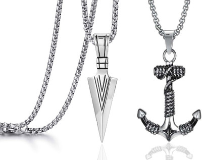house of common Shape and Ship Anchor Shape Pendant for Men Locket Biker, Party wear Silver Stainless Steel Pendant