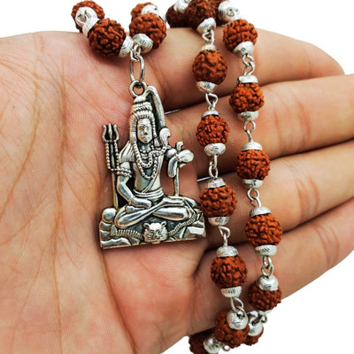 lisa vorce God Lord Shiva Mahadev Mahakaal Locket Pendant With Mala For Unisex Silver Beads Brass, Wood Locket Set