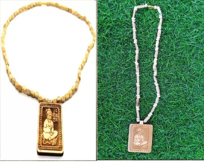 Green Spiritual Shri Bageshwar Dham Tulsi Kanthi Mala with Tulsi Hanuman ji Locket Combo Wood Pendant