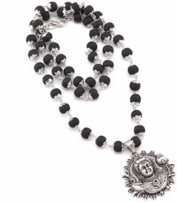 Bagru Crafts Murugan karungli silver cap Mala|ebonywood Beads mala Silver Wood Locket