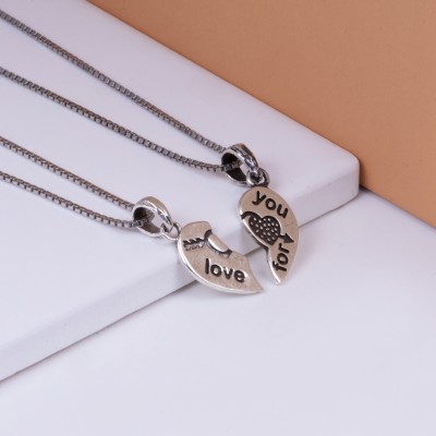 GIVA Oxidised Silver ‘Love For You’ Couple Pendant with Box Chain Rhodium Sterling Silver Pendant