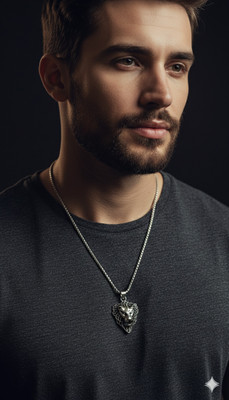 Growola Men's Lion Face Pendant & Chrome Chain - King of the Jungle Locket Silver Stainless Steel, Silver Locket