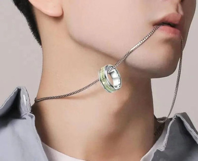 Whitechimes Glow in the Dark Radium Ring for Men & Women Biker/Partywear Locket Silver Stainless Steel Pendant