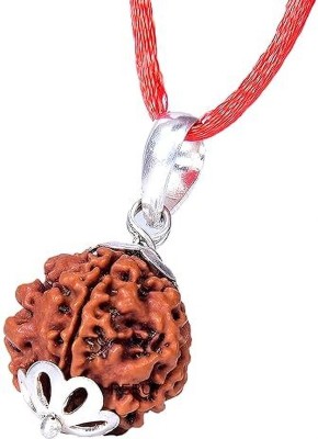 Beautum Nepali 4 Mukhi Rudraksha Four Faced Rudraksha Metal Capping Wood Pendant