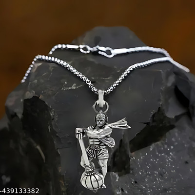 Hanumanji With Gada Silver Pendant Chain Brass