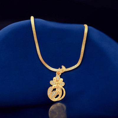 DHYANA COLLECTION GOLD DIAMOND PENDANT WITH CHAIN Gold-plated Diamond Brass Pendant Set