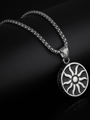 YELLOW CHIMES Powerful Sun Sign Rhodium Stainless Steel Pendant