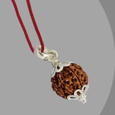 Fine Creation Natural certified 5 Mukhi Rudraksha with detailed & Puja wearing instructions Silver Wood Pendant