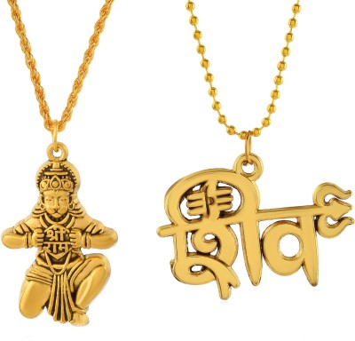 Morvi Gold Plated Lord Shiv Trishul Bholenath with Hanuman Bajrang Bali Pendant Gold-plated Brass Pendant