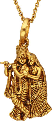 TulipMash Premium RadhaKrishna Locket With Golden DappedBar Chain For Everyone.(pack Of-1) Gold-plated Brass Locket