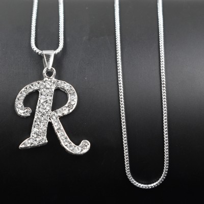 AFH Initial Letter Alphabet R Diamond Studed Snake Chain Pendnet for Men and Women Metal Pendant