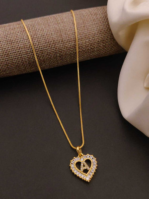 SOLIBELLE A letter alphabet Pendant 18 Inch Mangalsutra with Gold Plated Mangalsutra Gold-plated Cubic Zirconia Alloy Pendant Set