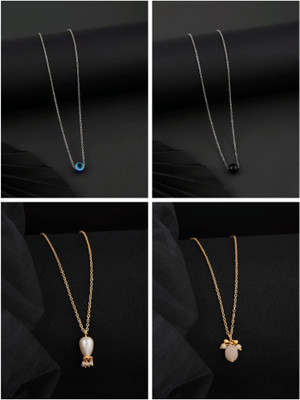 Divastri new stylish Princess Necklace for girls and women(pack of 4) Gold-plated Pearl Brass Pendant